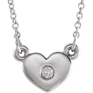 14k White Gold .03 Ct Diamond Small Heart Necklace, 16 Inch